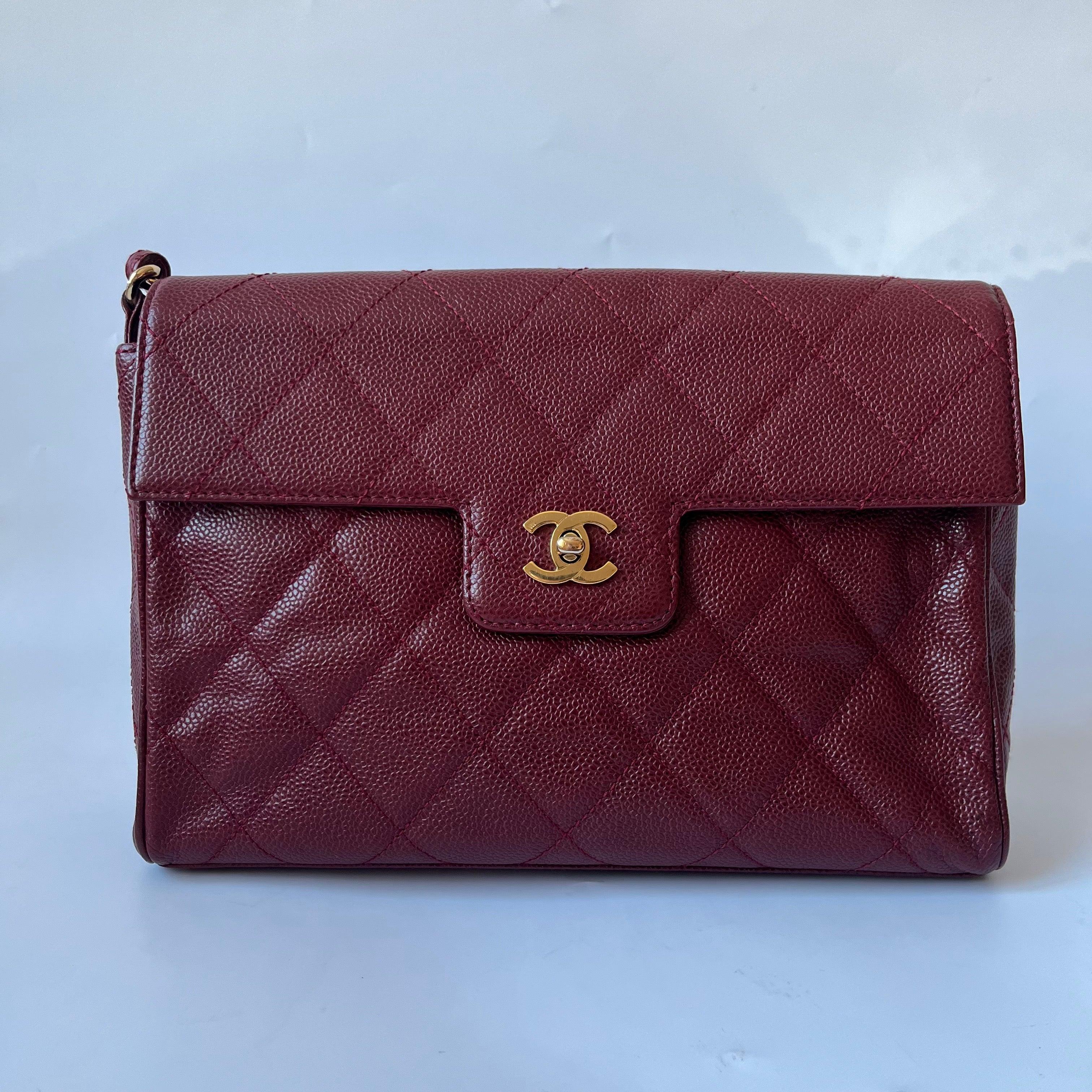 Black Chanel Vintage Burgundy Caviar Leather Shoulder Bag 24k Gold HW For Sale