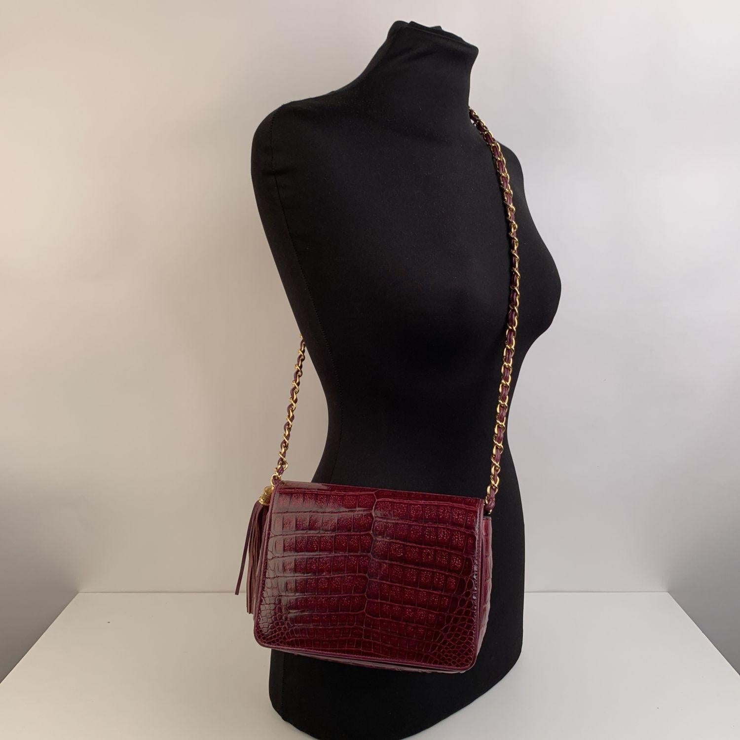 Brown Chanel Vintage Burgundy Leather Tassel Shoulder Bag