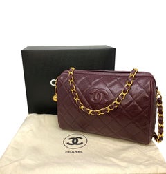 Chanel Vintage Burgundy Quilted Caviar Leather Camera Bag with Gold Hardware