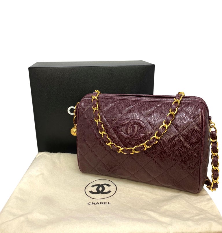 Chanel Vintage Burgundy Quilted Caviar Leather Camera Bag with Gold  Hardware at 1stDibs
