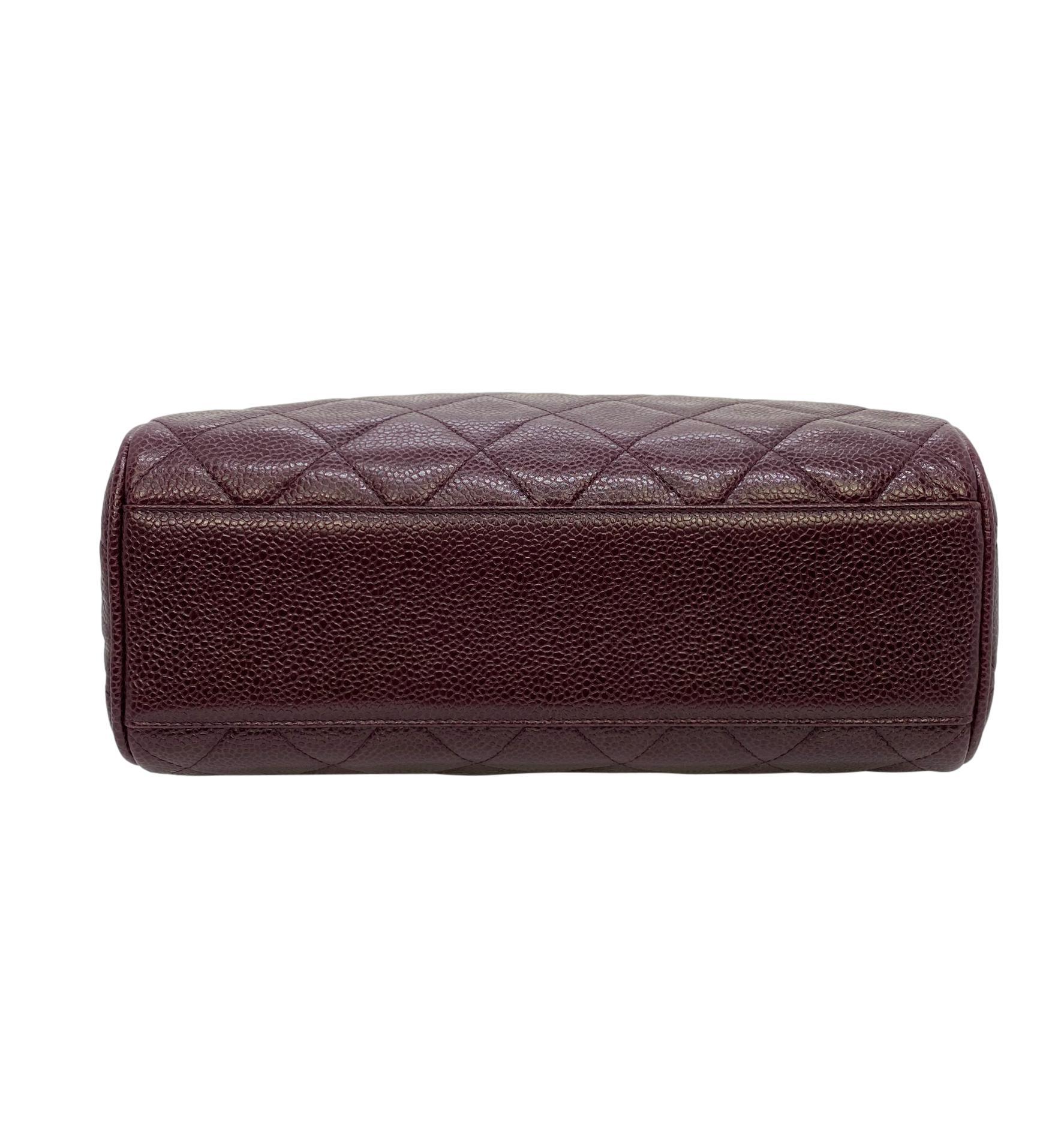 Black Chanel Vintage Burgundy Quilted Caviar Leather Camera Bag with Gold Hardware