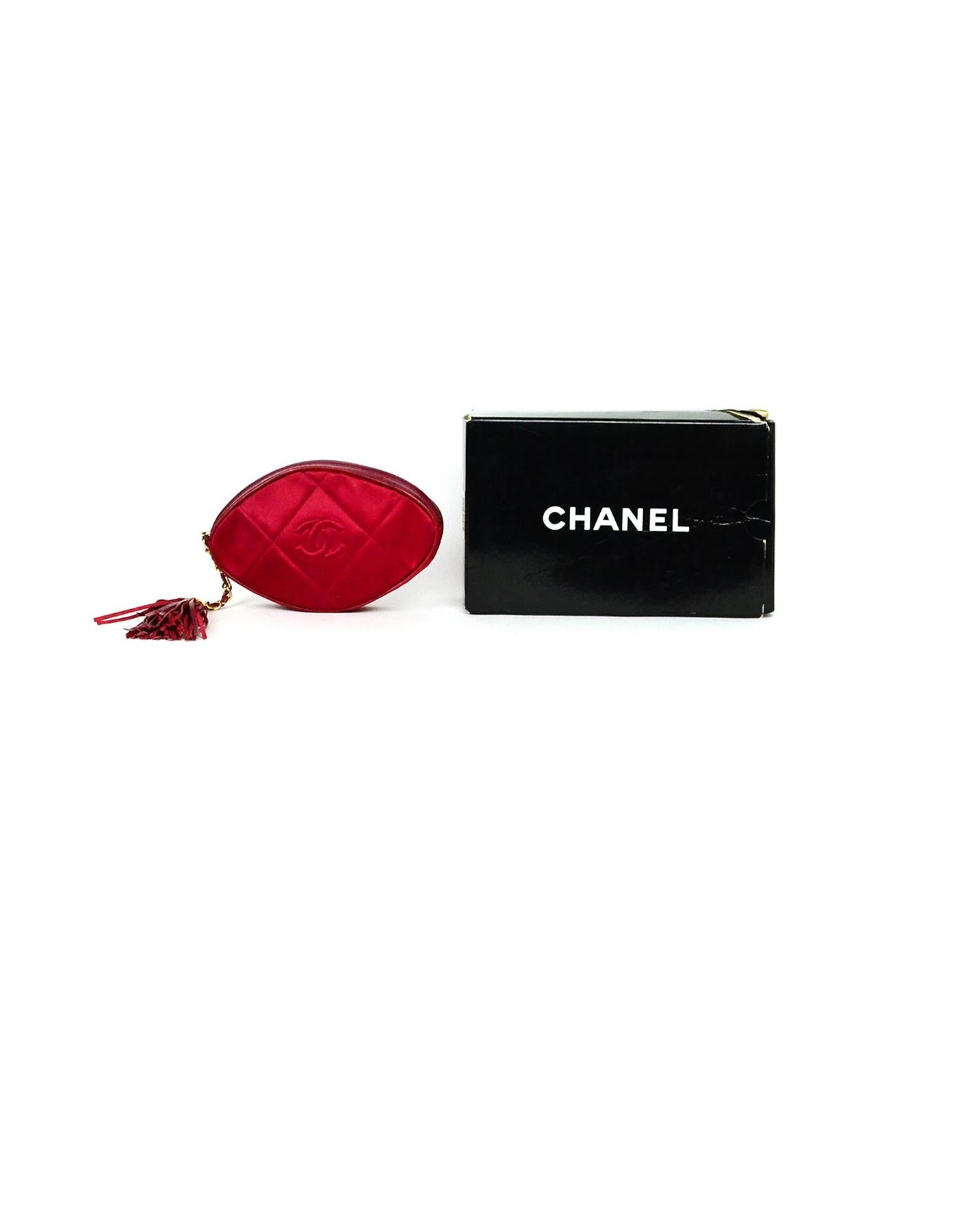Chanel Vintage Burgundy Satin Quilted CC Clutch Bag w. Tassel  4