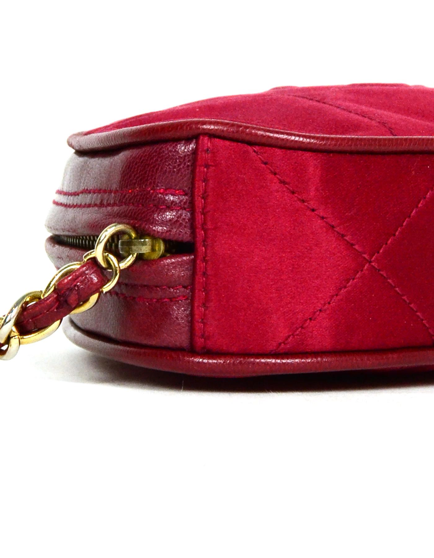 Red Chanel Vintage Burgundy Satin Quilted CC Clutch Bag w. Tassel 