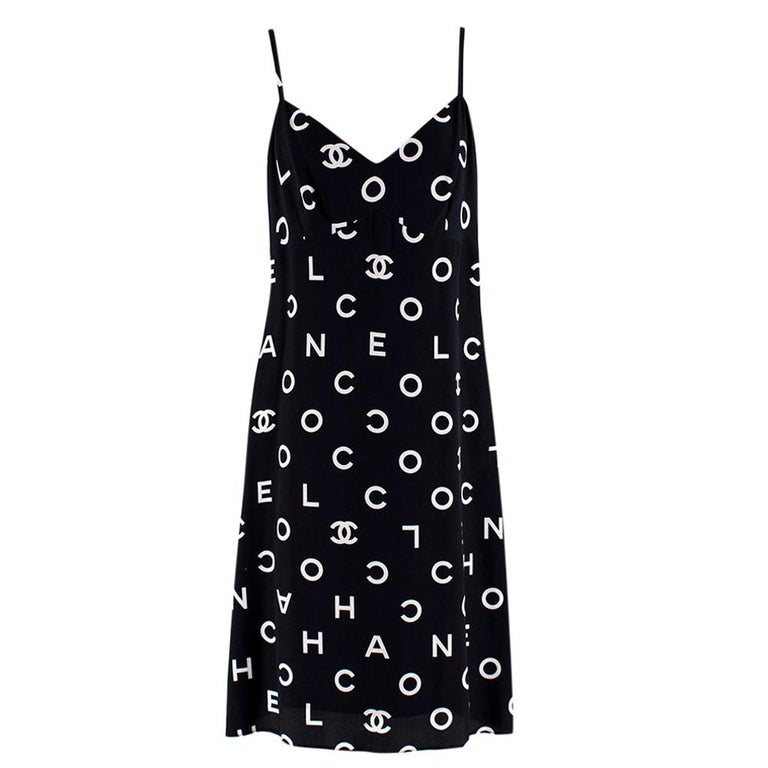 Chanel Vintage B&W Coco Logo Sleeveless Mini Dress - Size US 12 (Small  Fitting) at 1stDibs