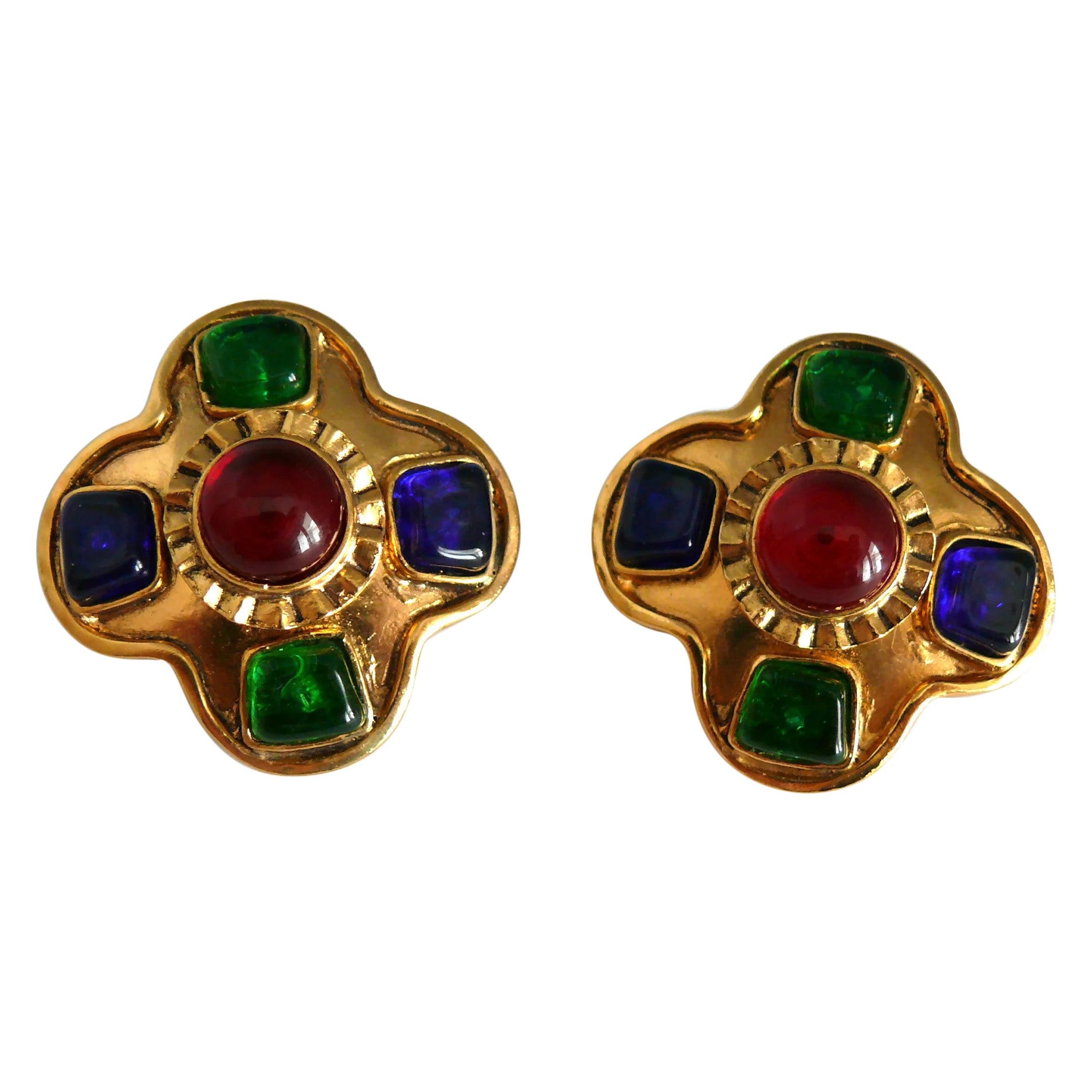 Chanel Vintage Byzantine Style Gripoix Clip On Earrings at 1stDibs  vintage  chanel gripoix earrings, byzantine earrings, gripoix earrings