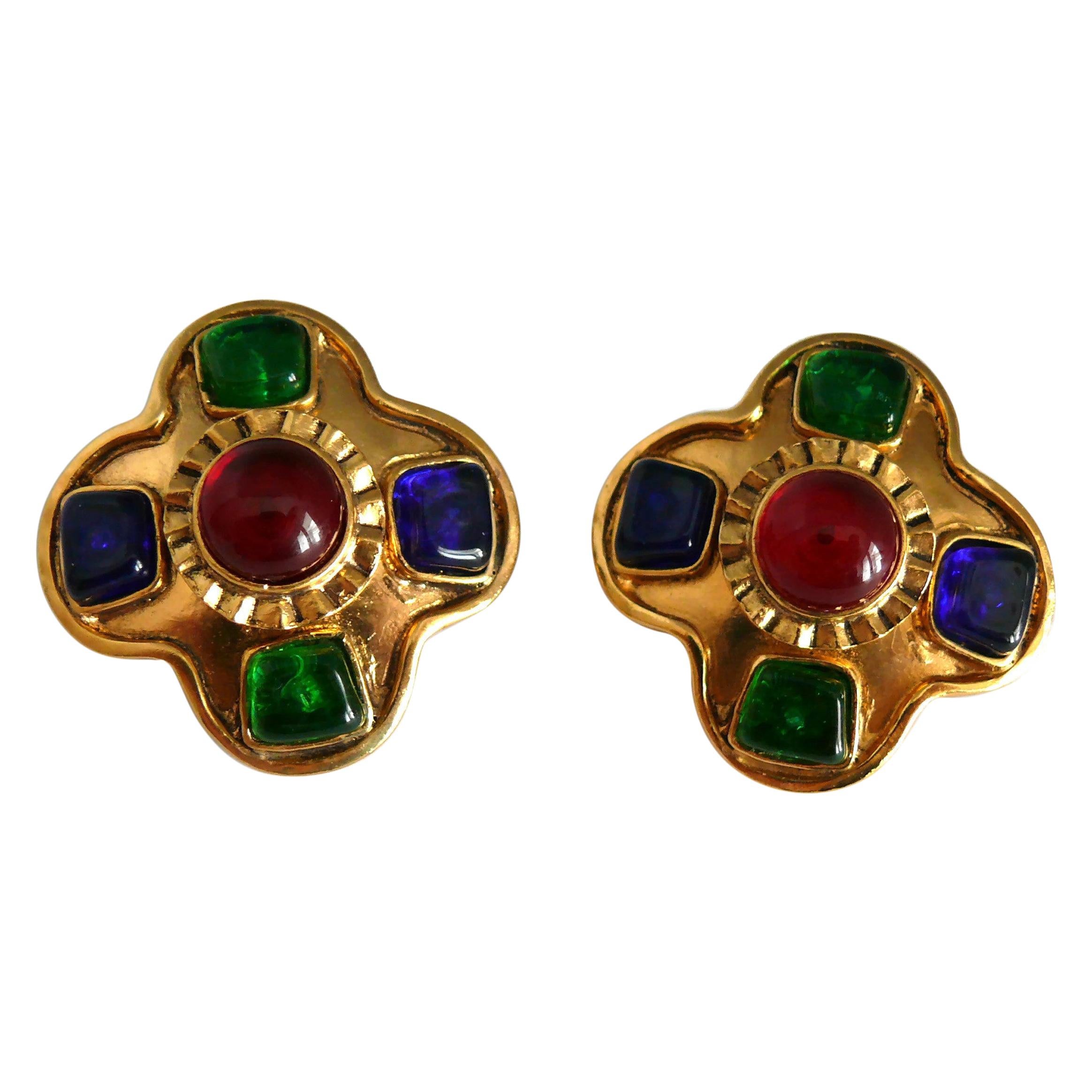 Chanel Vintage Byzantine Style Gripoix Clip On Earrings