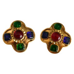 Chanel Vintage Byzantine Style Gripoix Clip On Earrings