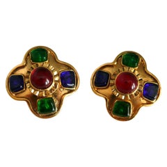 Chanel Vintage Byzantine Style Gripoix Clip On Earrings