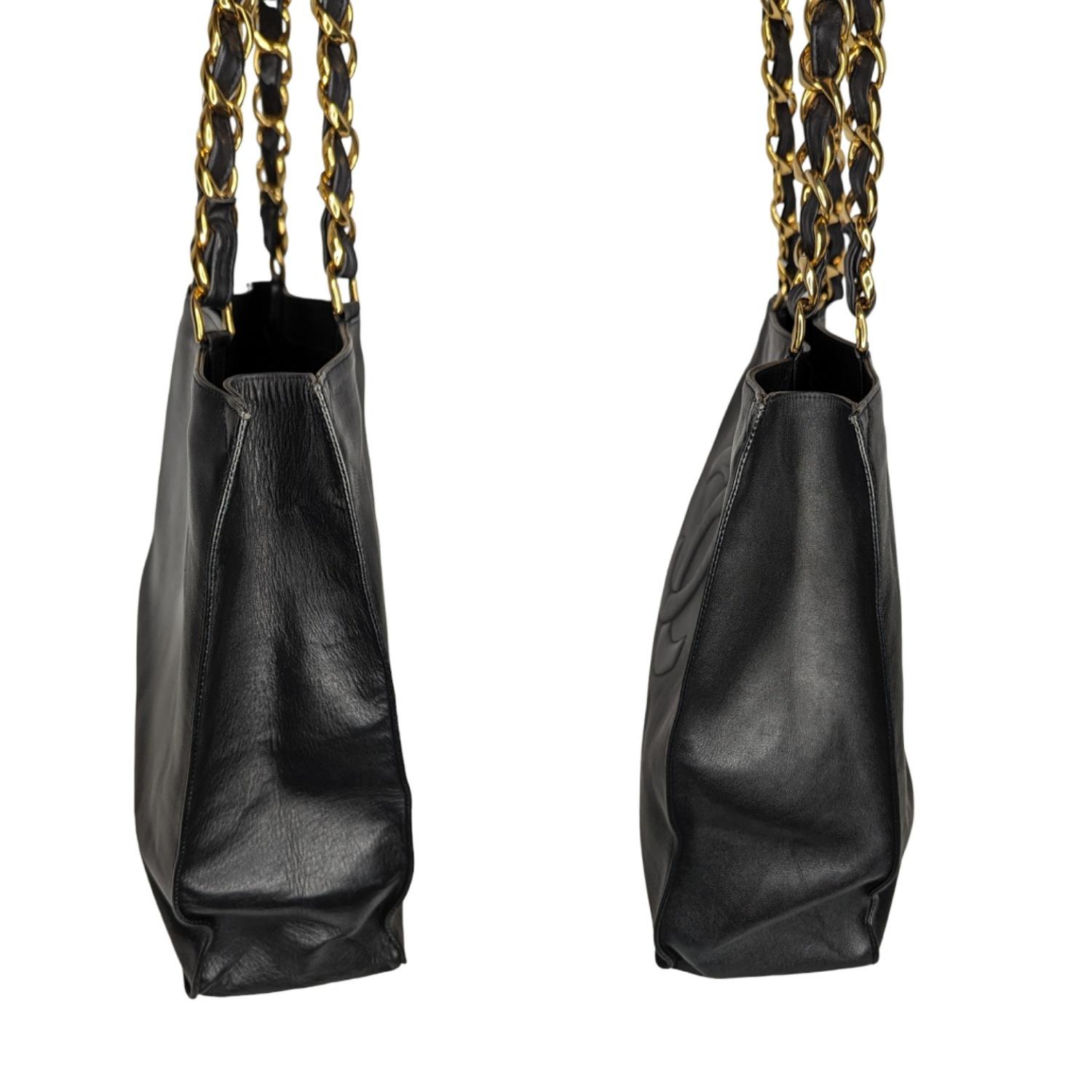 Black Chanel Vintage Calfskin CC Chain XL Shopper Tote