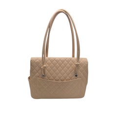 Chanel Vintage Calfskin Quilted Large Cambon Ligne Flap Beige