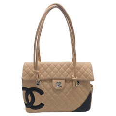 Chanel Vintage Calfskin Quilted Large Cambon Ligne Flap Beige