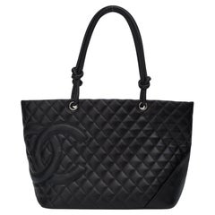 Chanel Used Cambon Ligne Black Leather Shopping Tote Bag (2004)