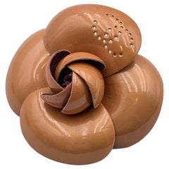 Chanel Vintage Camel Patent Leather Camelia Camellia Flower Brooch