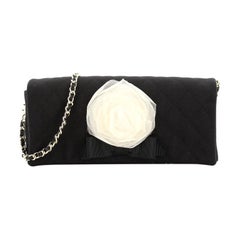 Chanel Vintage Camellia Chain Flap Clutch Quilted Canvas East West Chanel Vintage Camellia Chain Flap Clutch Quilted Canvas East West