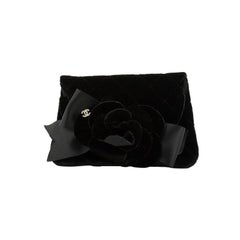 Chanel Vintage Camellia Chain Flap Evening Bag Quilted Velvet Mini