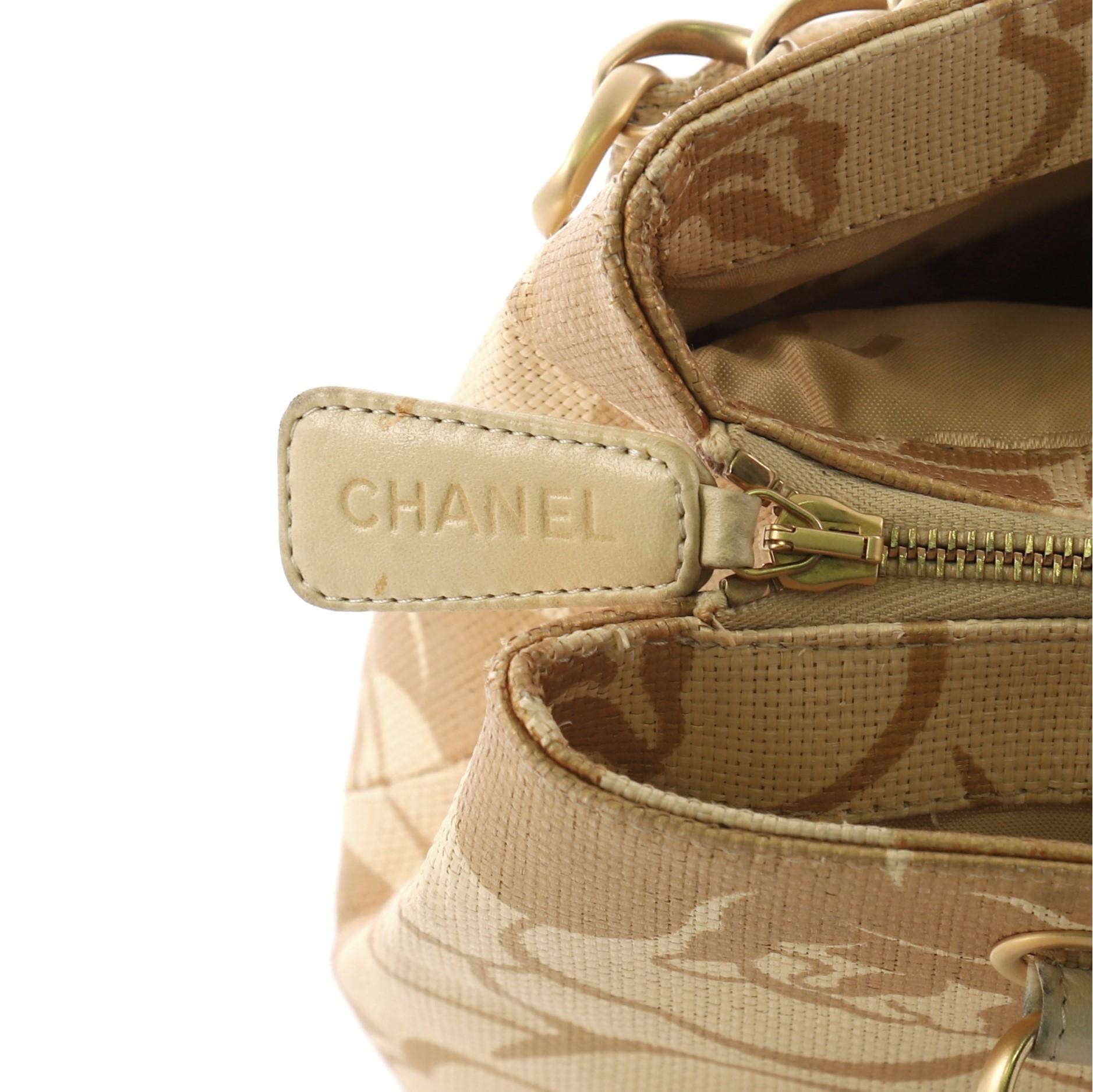 Chanel Vintage Camellia Chain Tote Printed Raffia Medium 5