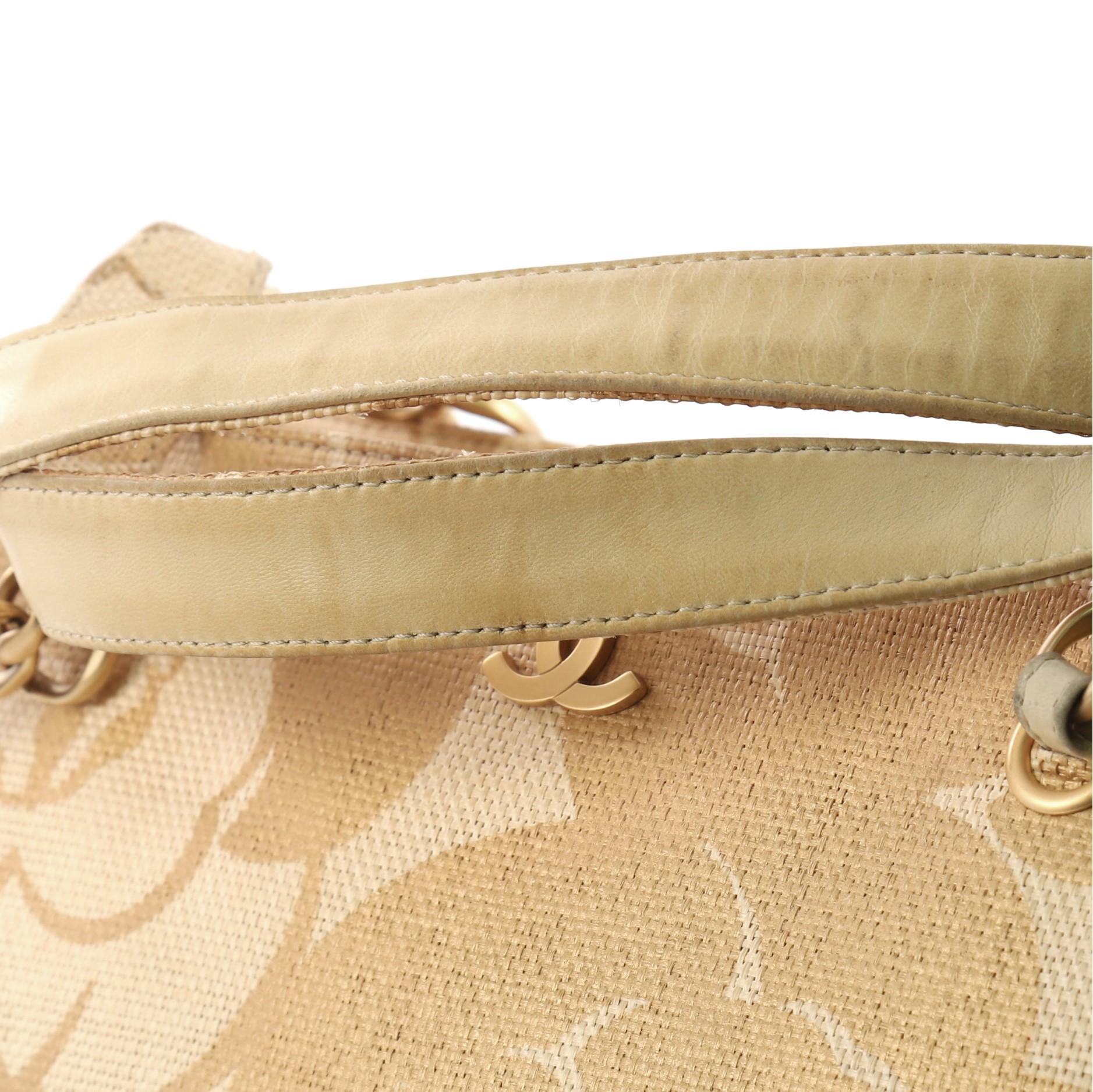 Chanel Vintage Camellia Chain Tote Printed Raffia Medium 2