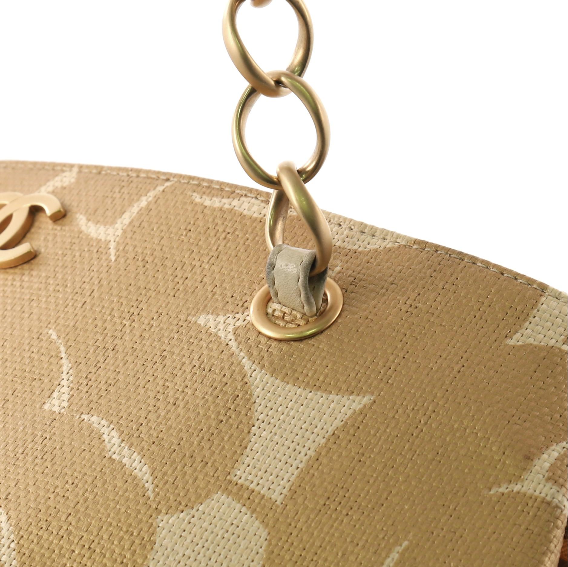 Chanel Vintage Camellia Chain Tote Printed Raffia Medium 3