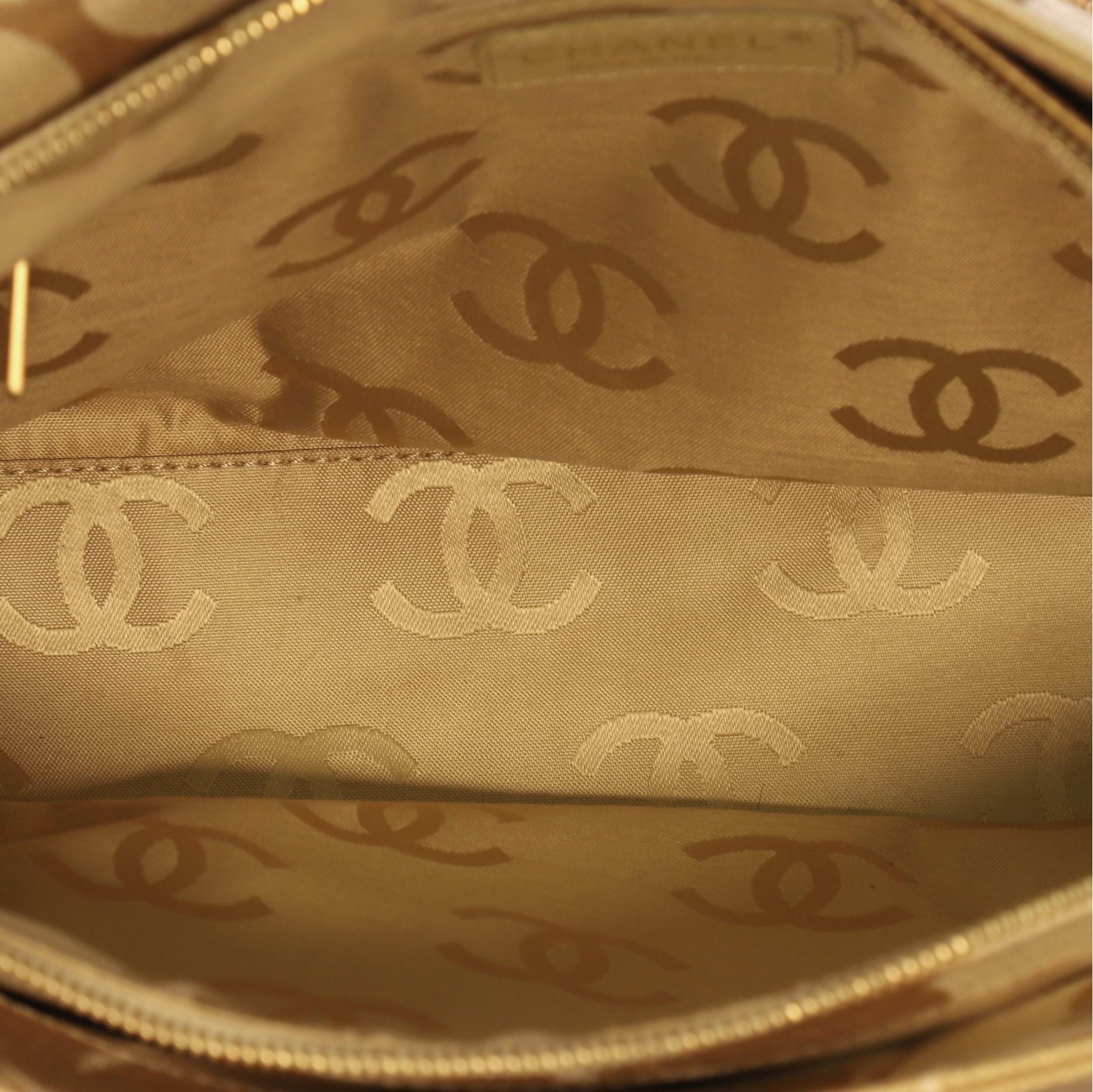 Chanel Vintage Camellia Chain Tote Printed Raffia Medium 4