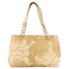 Chanel Vintage Camellia Chain Tote Printed Raffia Medium
