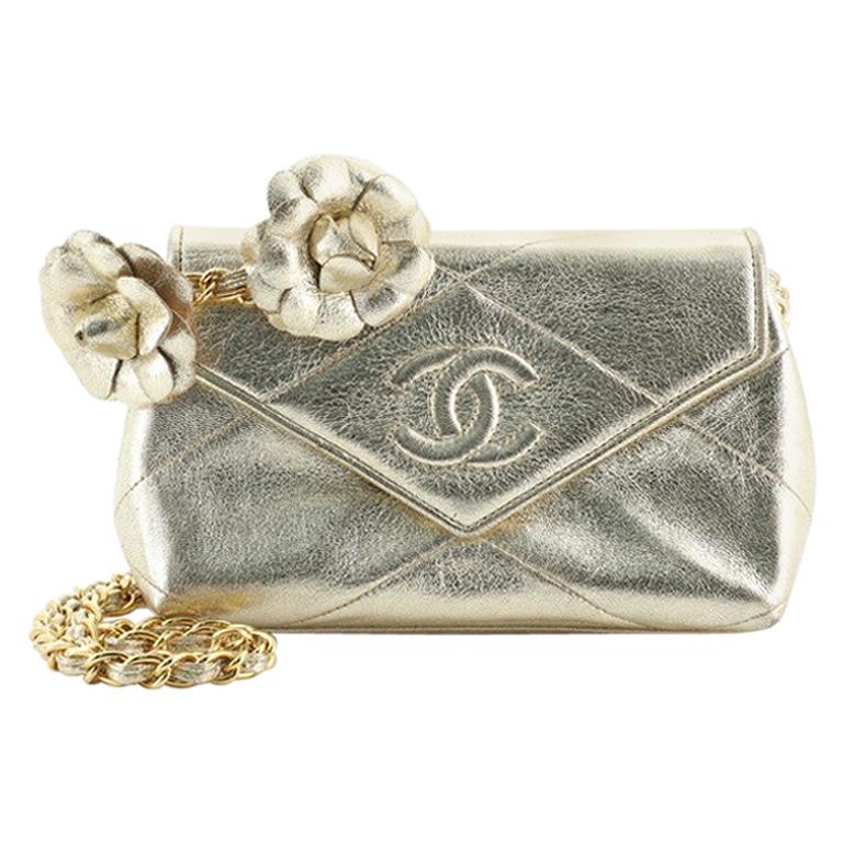 Chanel Vintage Camellia Diamond CC Flap Crossbody Bag Quilted Lambskin Mini