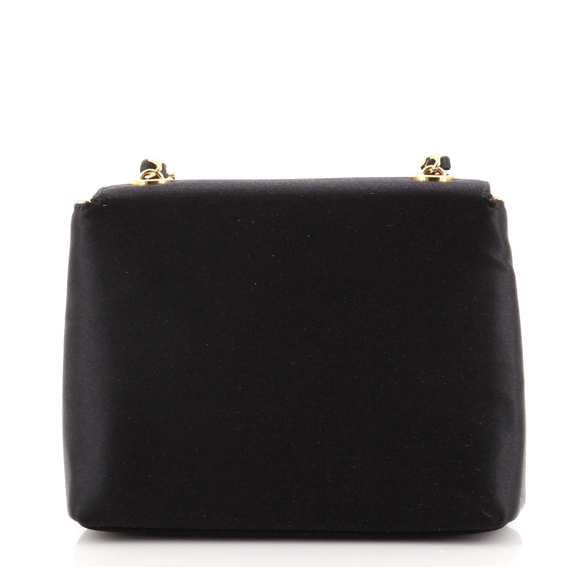 Black Chanel Vintage Camellia Flap Bag Satin