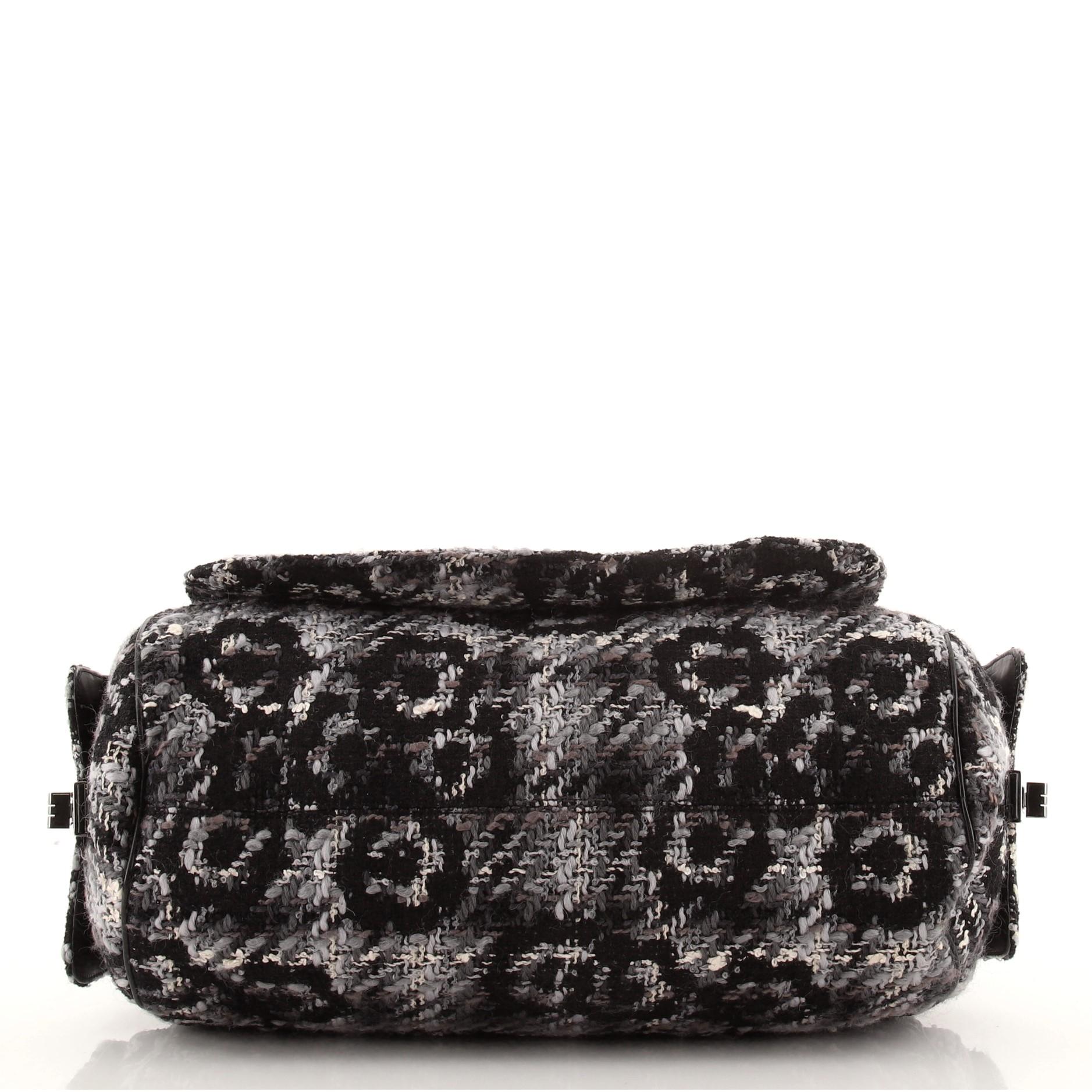 Black Chanel Vintage Camellia Flap Camera Bag Tweed Medium