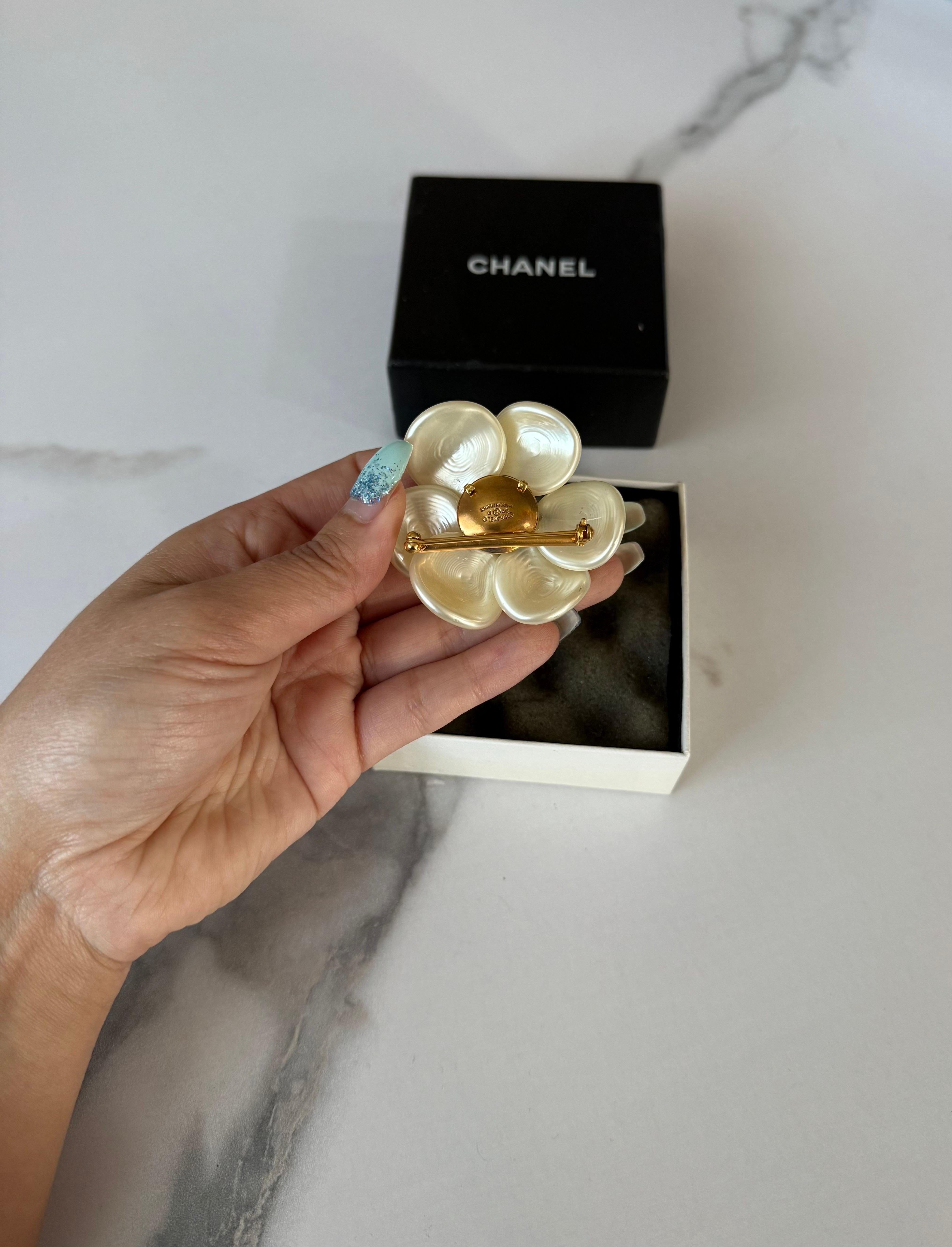 CHANEL Vintage Camellia Pearly Glass Floral Brooch For Sale at 1stDibs