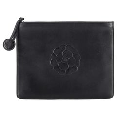 Chanel  Vintage Camellia Zip Pouch Leather Small