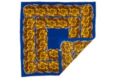 Chanel Vintage "Camellias" Blue Scarf