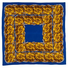 Chanel Vintage "Camellias" Blue Scarf