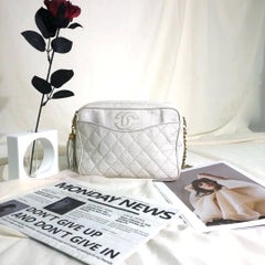 Chanel Vintage Camera Bag White Leather 1986-1988 Chanel Vintage Camera Bag White Leather 1986-1988