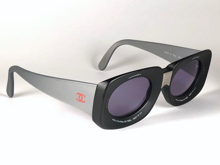 Chanel Vintage Camera Lens Black and Grey Sunglasses Made in Italy  Collector Item For Sale at 1stDibs