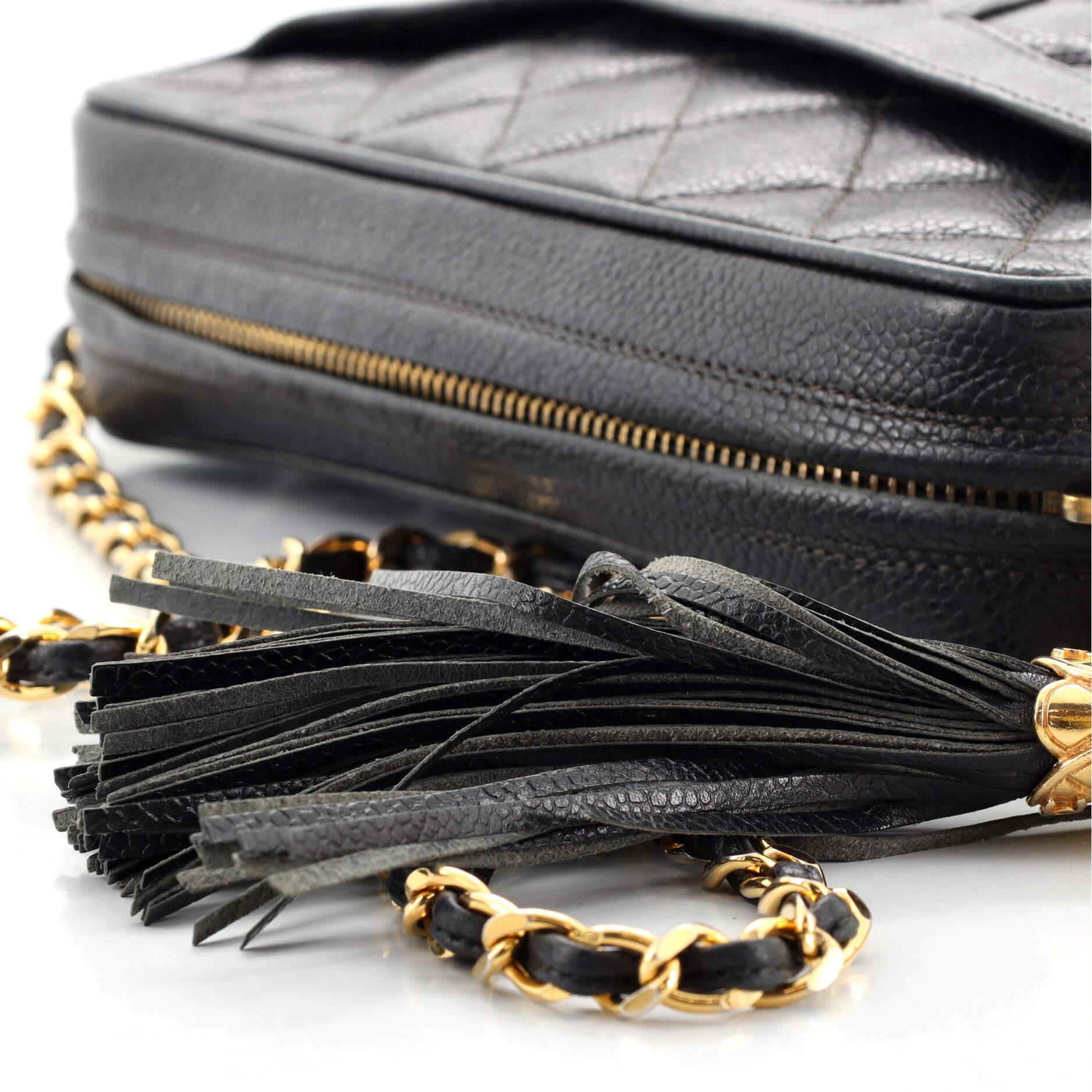 Women's or Men's Chanel Vintage Camera Tassel Bag Caviar Small