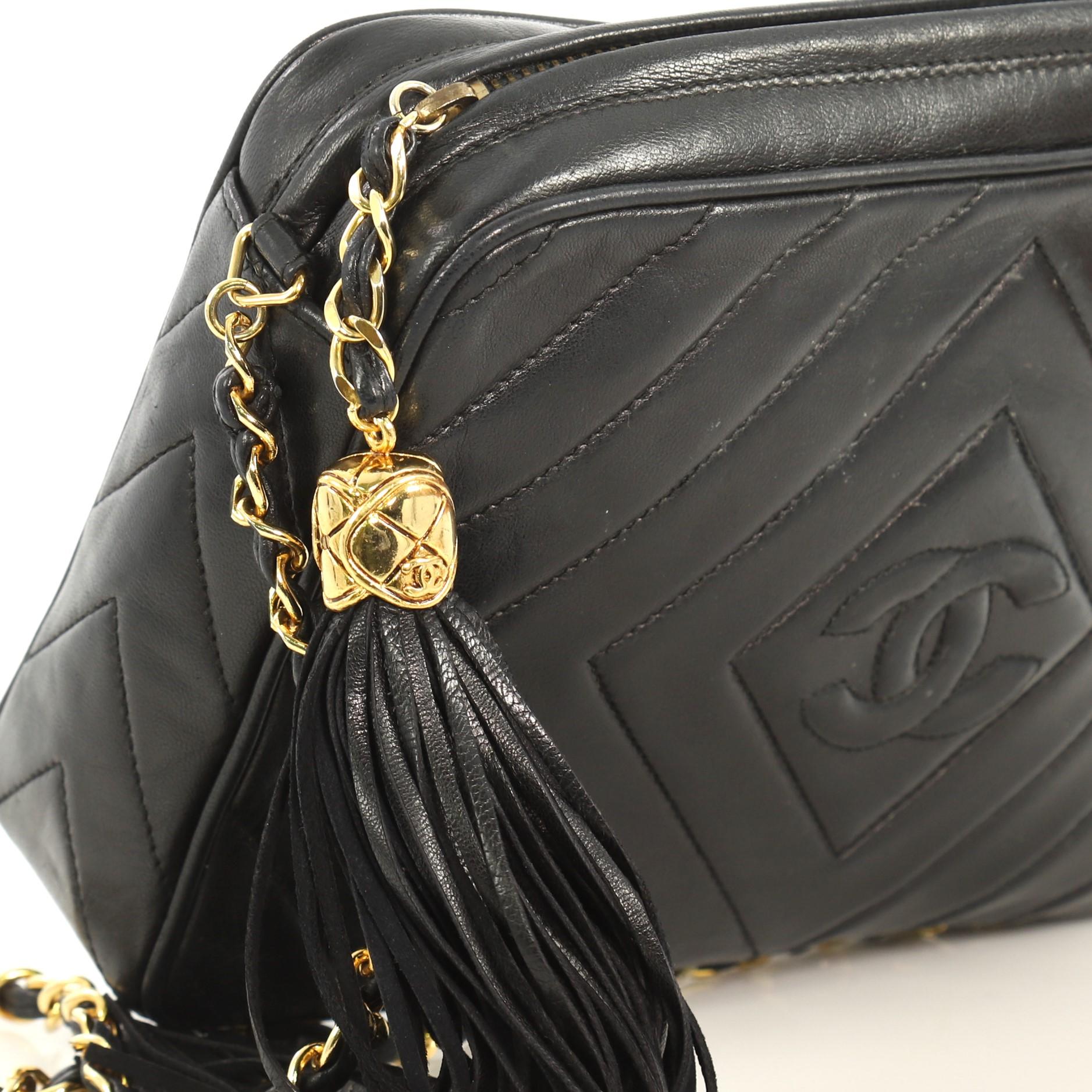 Women's Chanel Vintage Camera Tassel Bag Chevron Lambskin Small