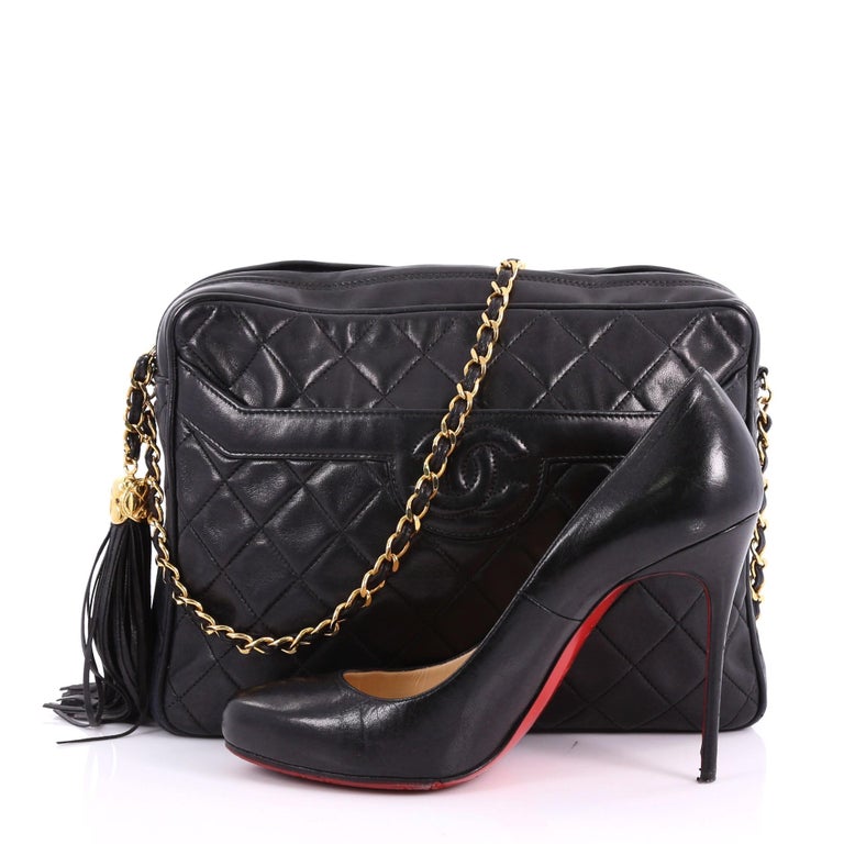 Chanel Vintage Camera Tassel Bag Quilted Leather Large at 1stDibs