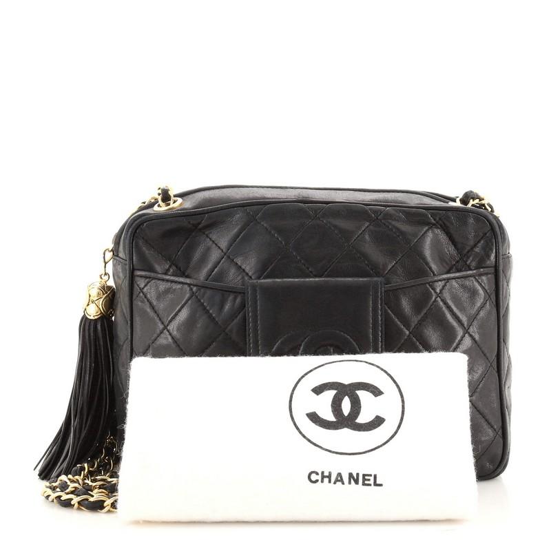 Black Chanel Vintage Camera Tassel Bag Quilted Leather Medium