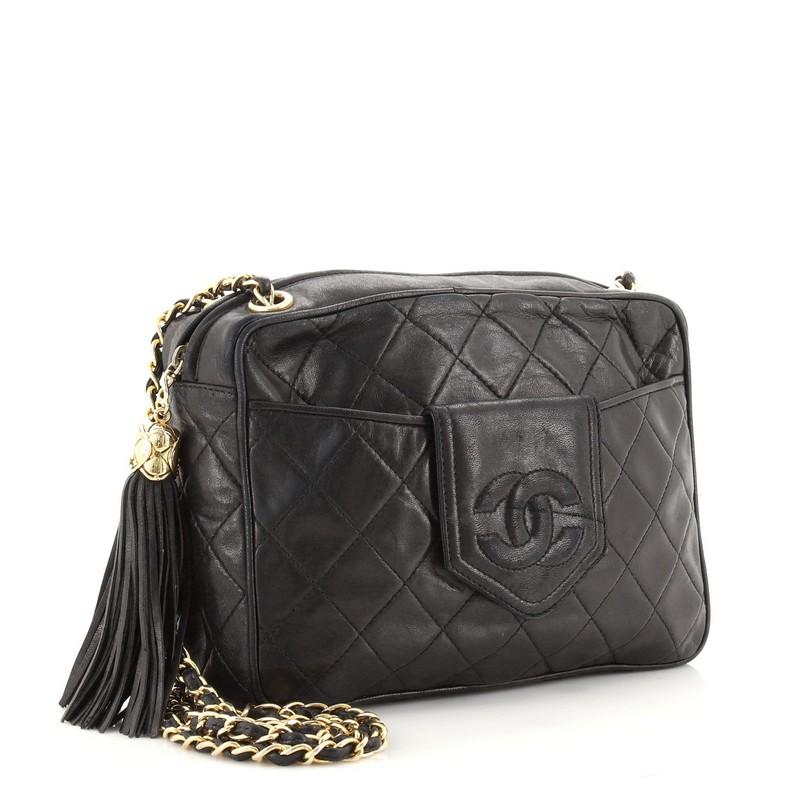 Chanel Vintage Camera Tassel Bag Quilted Leather Medium In Good Condition In NY, NY