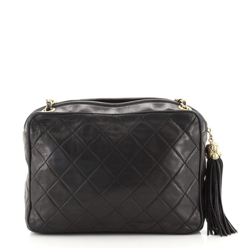 Women's or Men's Chanel Vintage Camera Tassel Bag Quilted Leather Medium