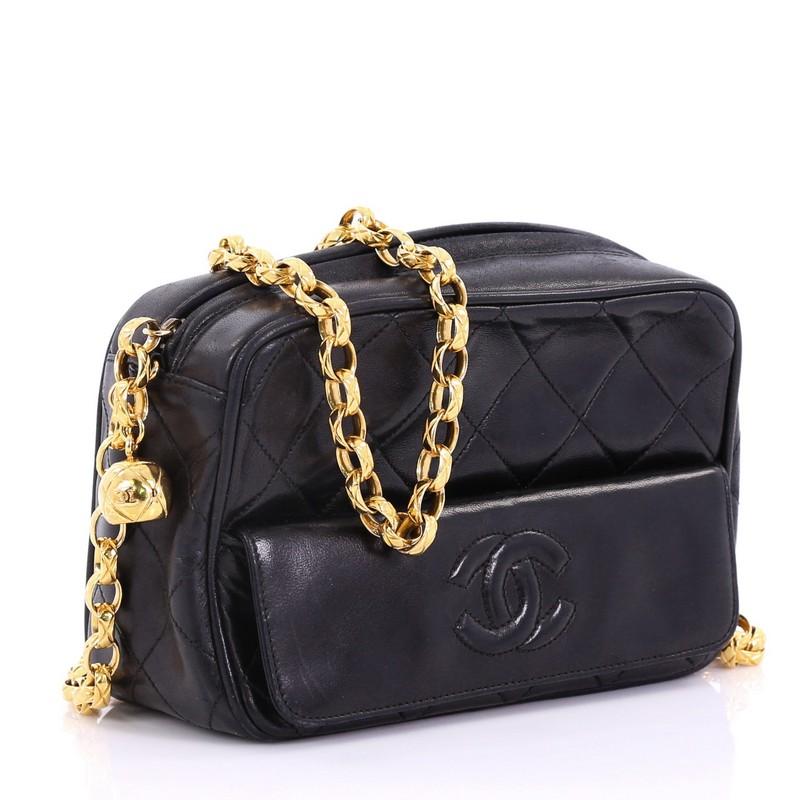 Black Chanel Vintage Camera Tassel Bag Quilted Leather Mini