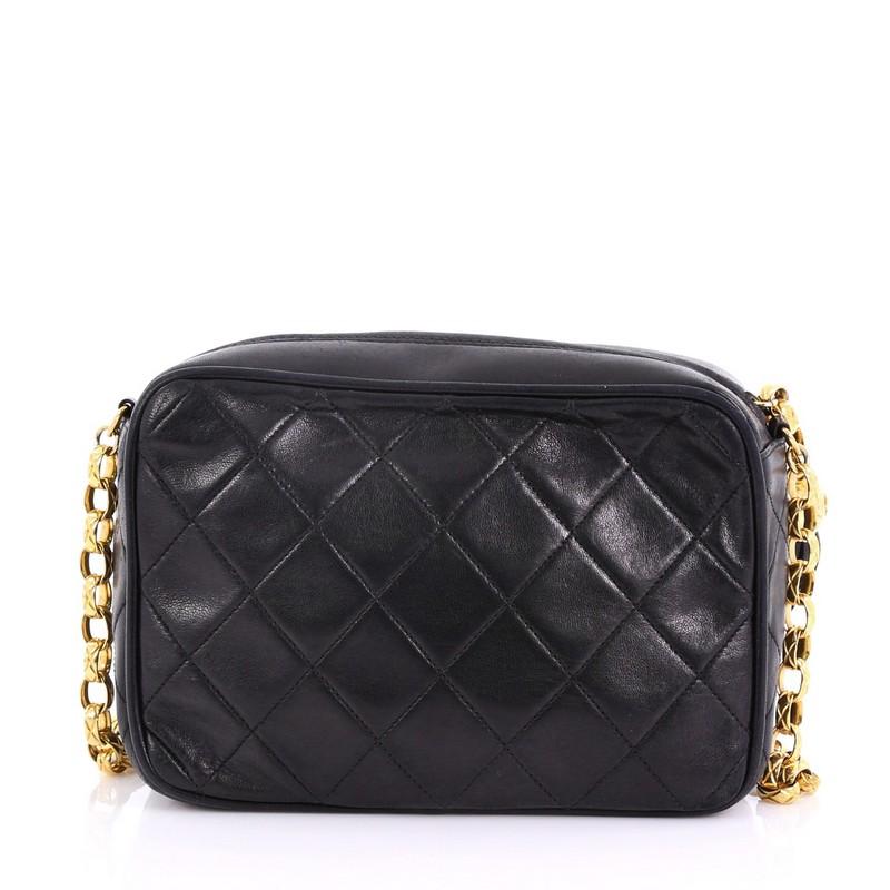 Black Chanel Vintage Camera Tassel Bag Quilted Leather Mini