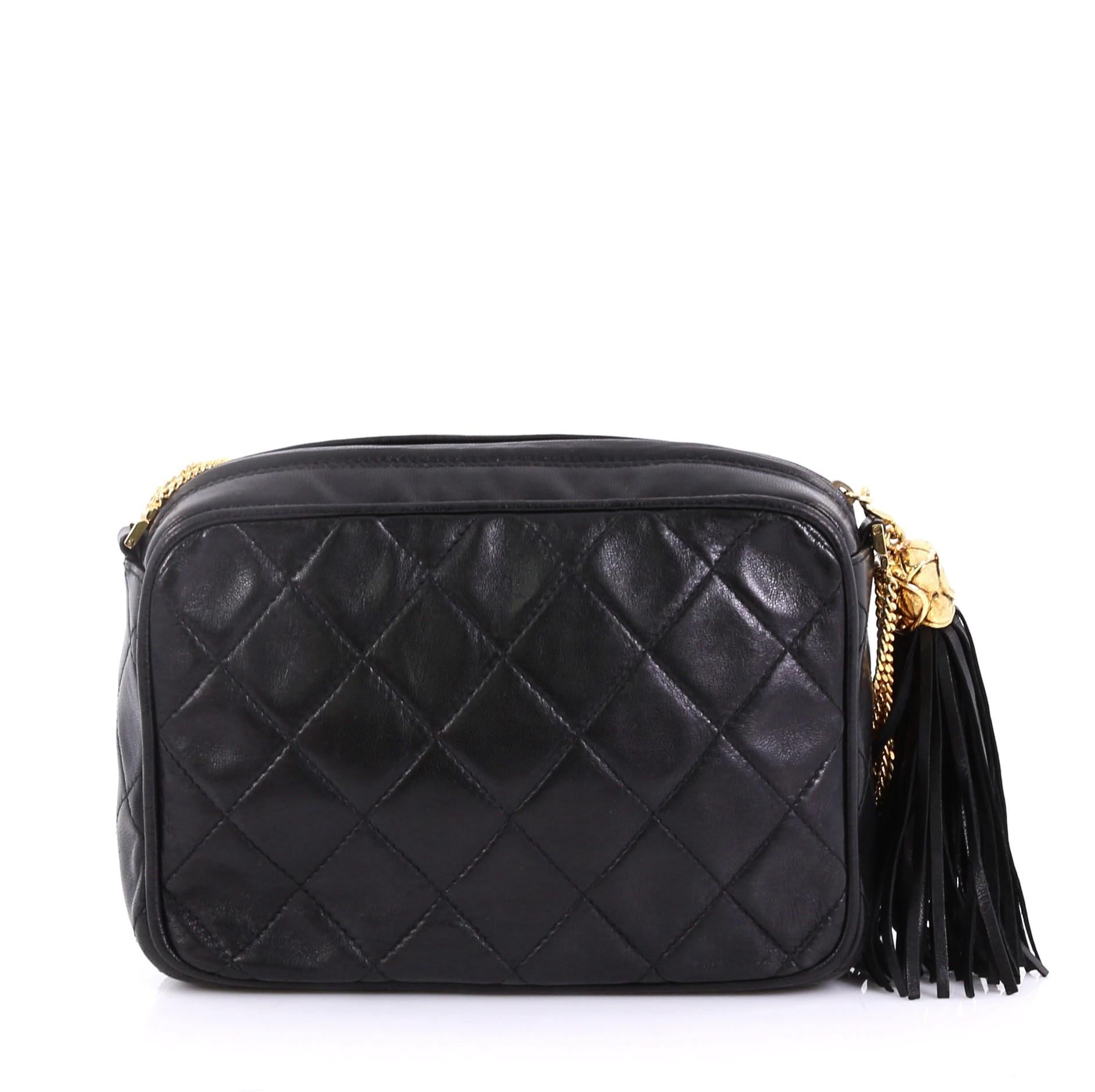 Chanel Vintage Camera Tassel Bag Quilted Leather Mini In Excellent Condition In NY, NY