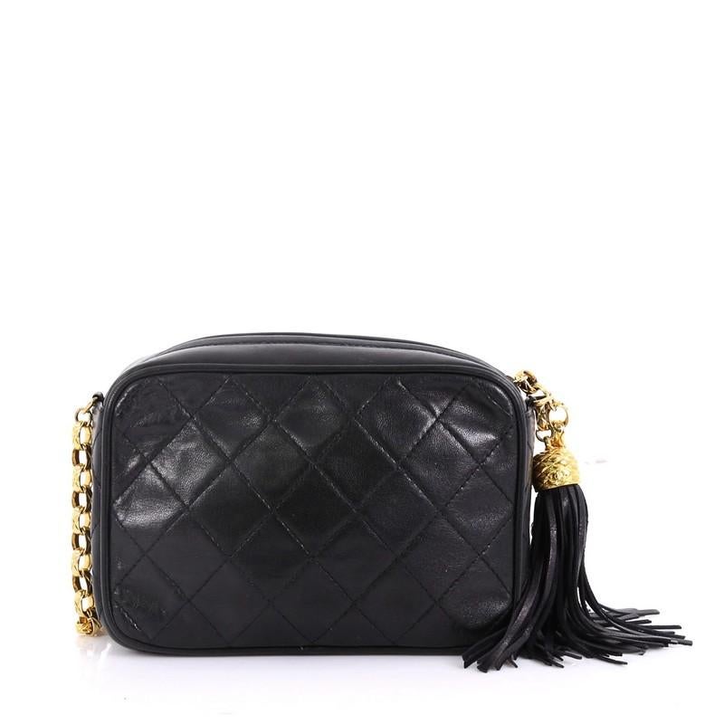 Chanel Vintage Camera Tassel Bag Quilted Leather Mini In Good Condition In NY, NY
