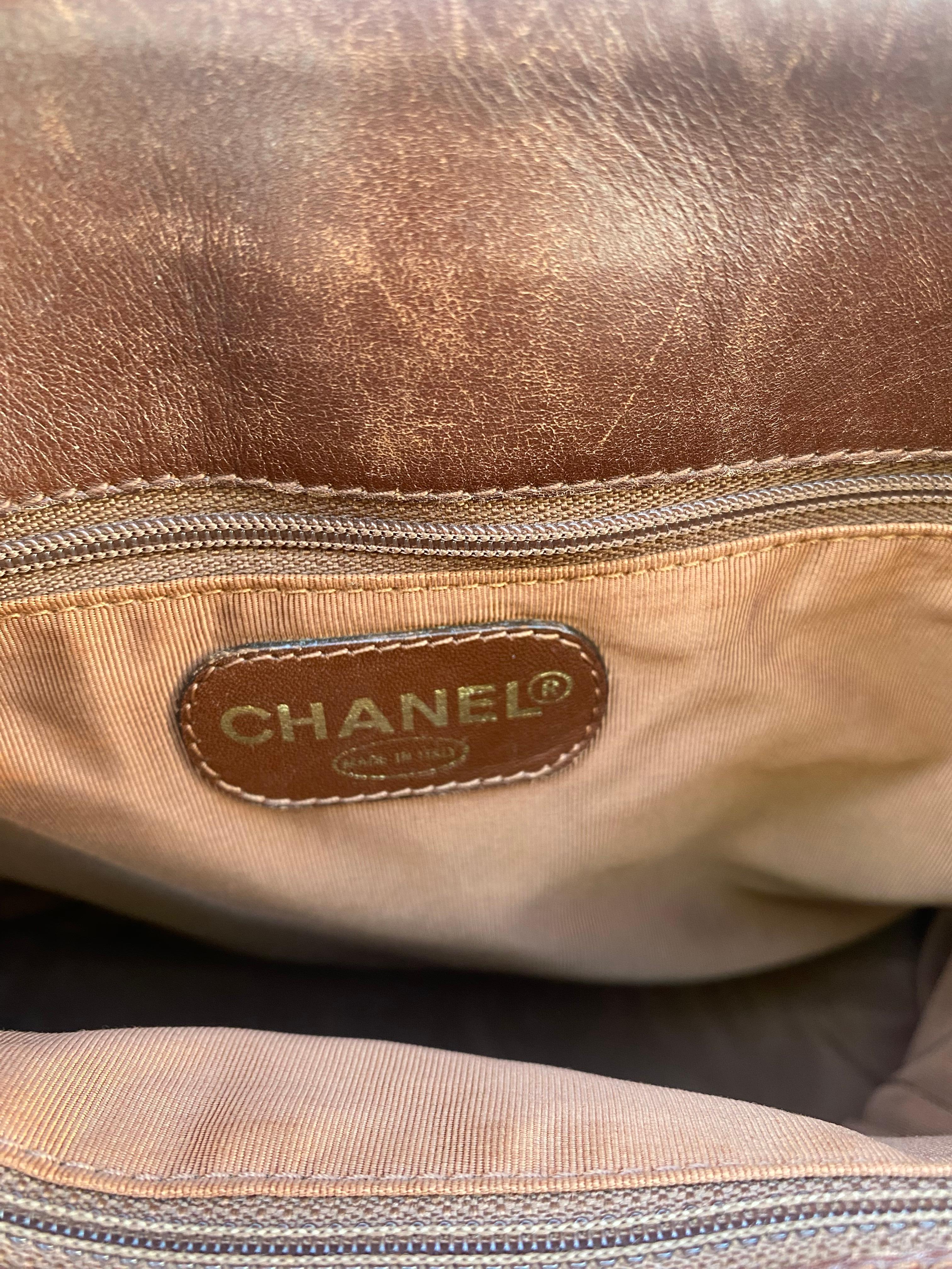 Chanel Vintage Beige Canvas and Leather Flap Tote 5
