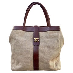 Chanel Vintage Beige Canvas and Leather Flap Tote
