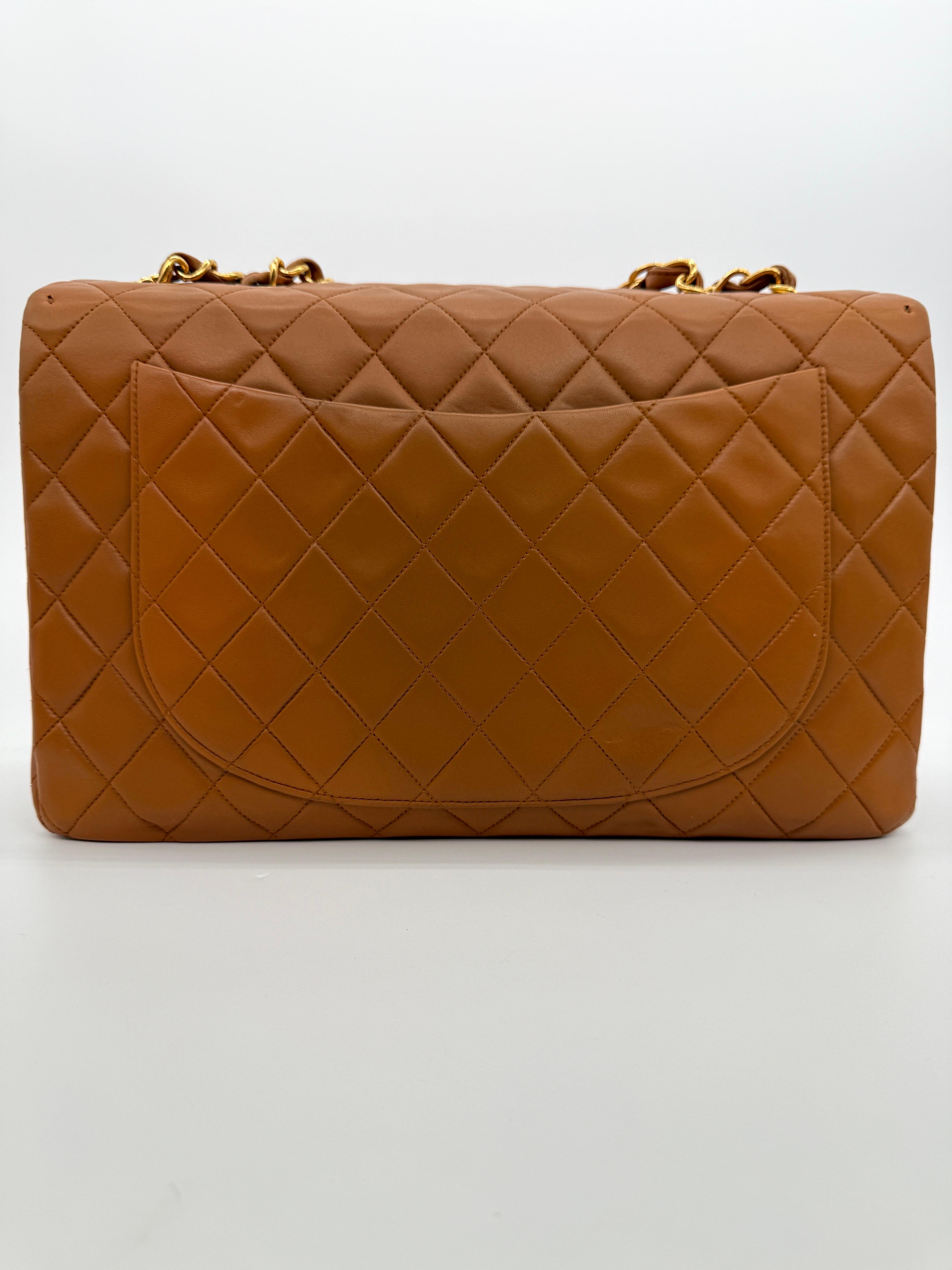 Chanel Vintage Carmel Maxi Lambskin Flap Bag For Sale 5