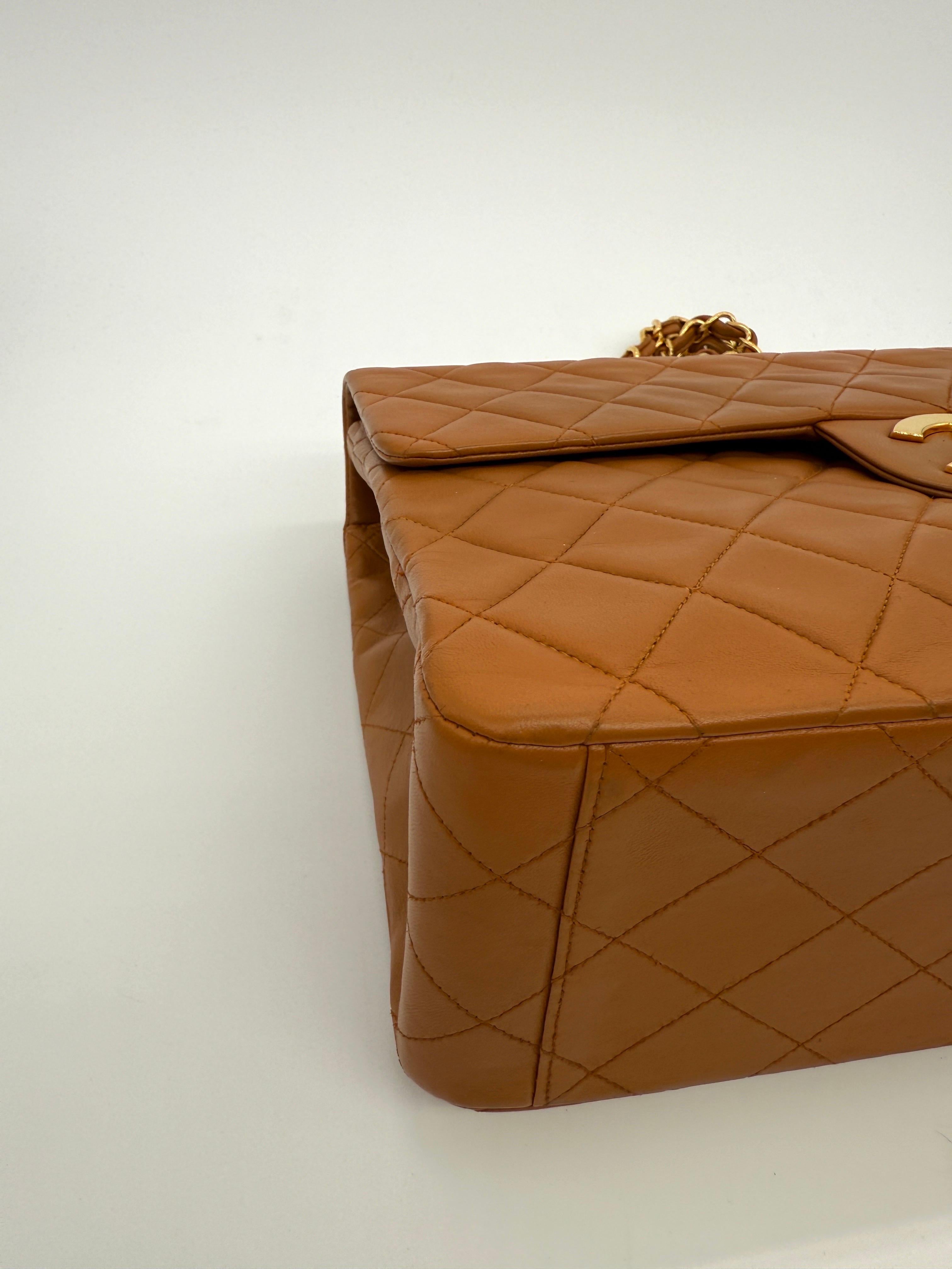 Chanel Vintage Carmel Maxi Lambskin Flap Bag For Sale 6