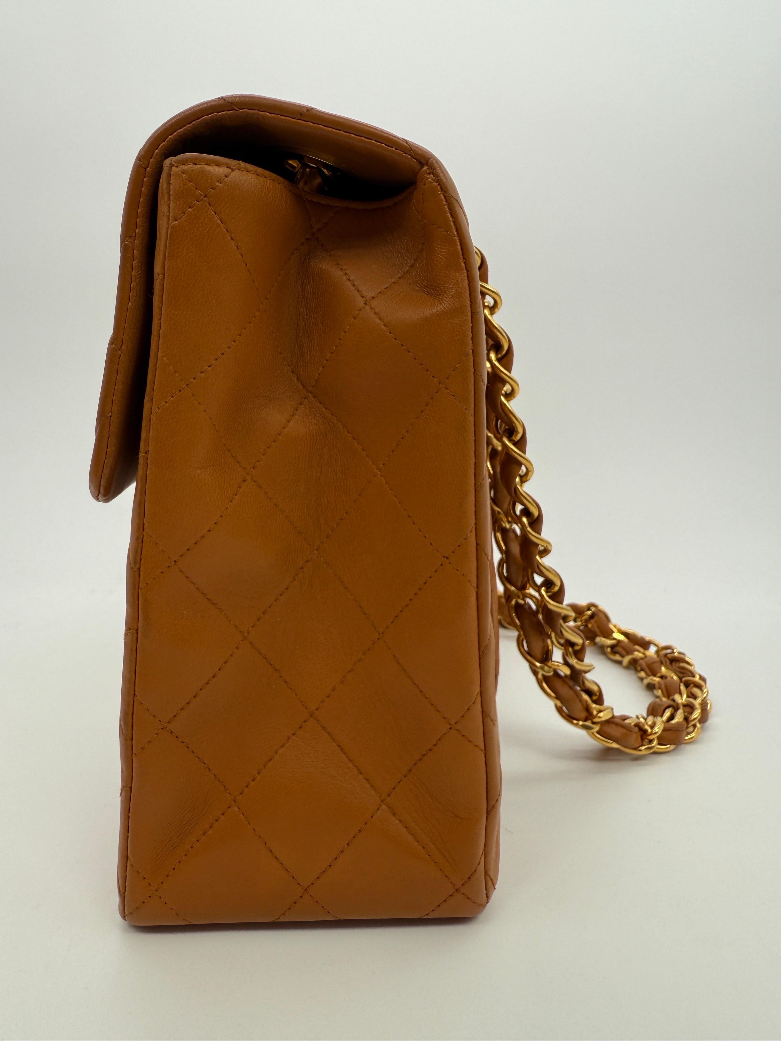Chanel Vintage Carmel Maxi Lambskin Flap Bag For Sale 7