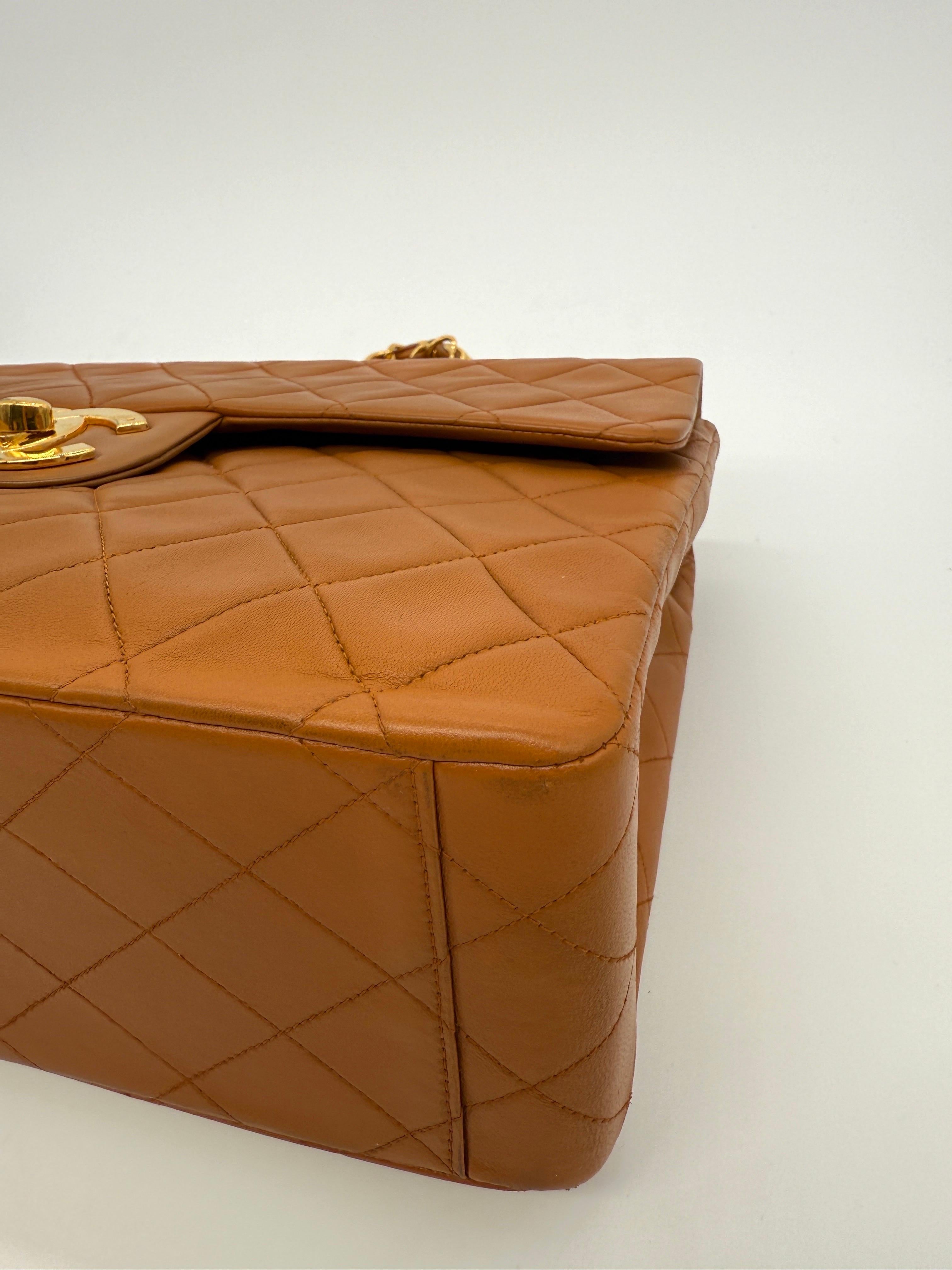 Chanel Vintage Carmel Maxi Lambskin Flap Bag For Sale 8