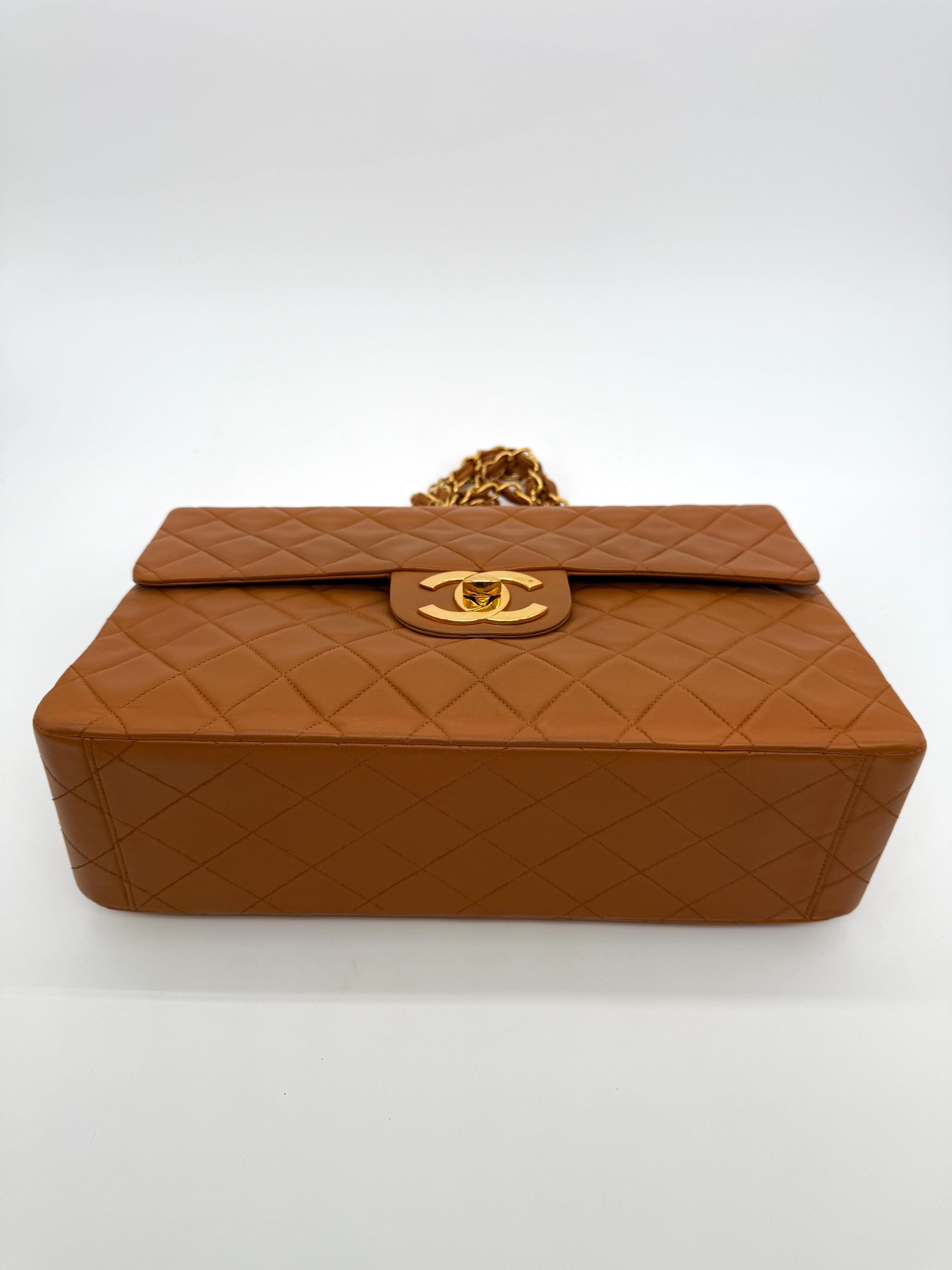 Chanel Vintage Carmel Maxi Lambskin Flap Bag For Sale 10